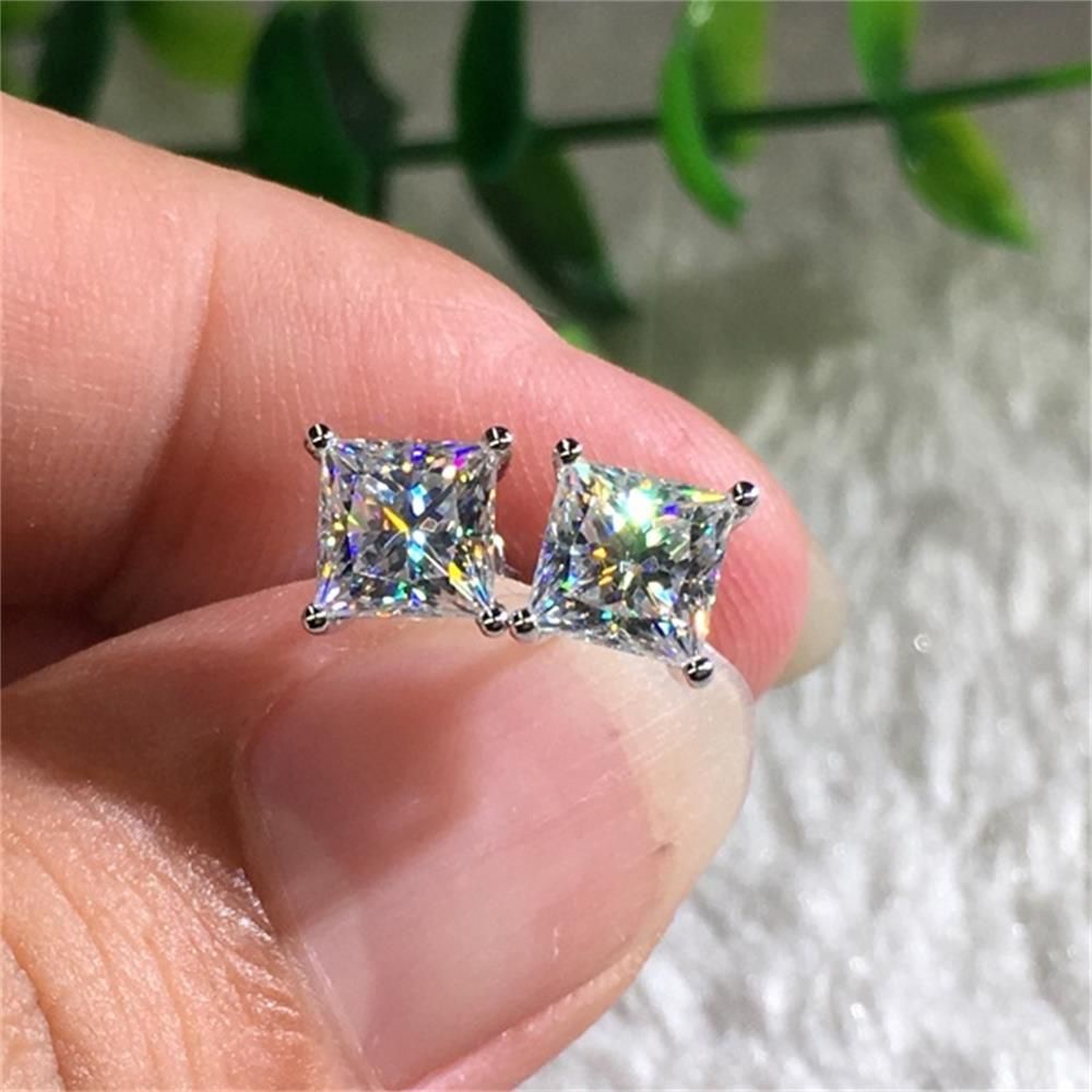 Bông tai đính đá zircon trắng mặt vuông phong cách thời thời trang cho nam nữ