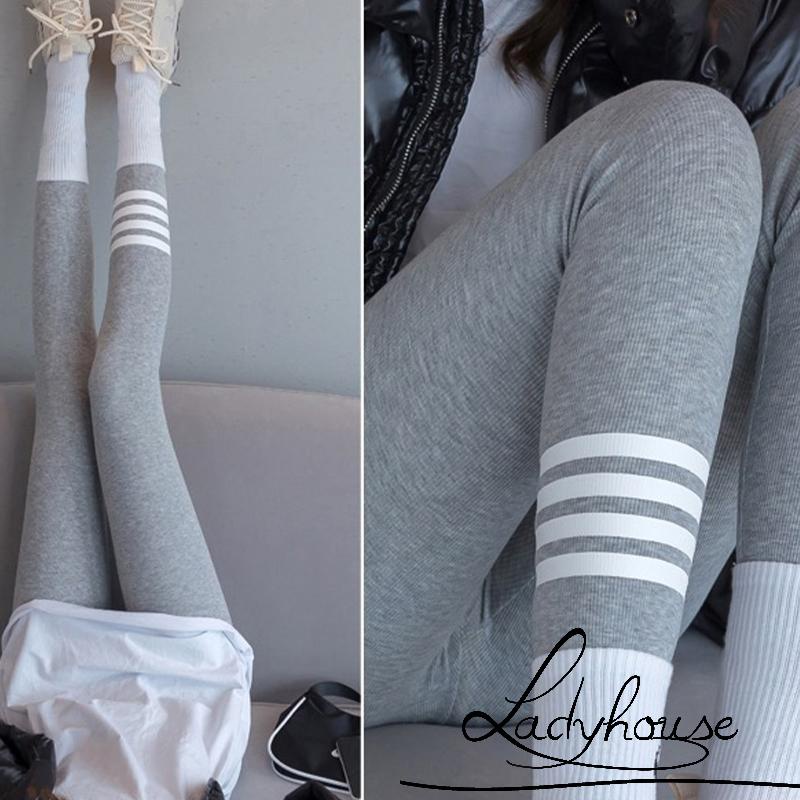 Quần legging thể thao tập yoga lưng cao ôm dáng in họa tiết kẻ sọc thoải mái cho nữ