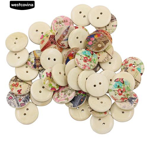 Set 50 nút gỗ 2 lỗ họa tiết tháp Eiffel chuyên dụng cho thợ làm đồ thủ công