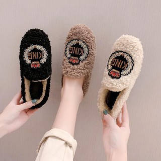 Giày Lười Cotton Phối Lông Ấm Áp Thời Trang