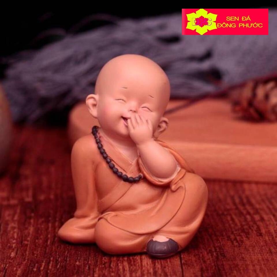 -Bộ 3 Tượng Tam Không- Tượng chú tiểu áo lam chất liệu Composite 8cm- Phụ kiện trang trí - Sen Đá Xương rồng