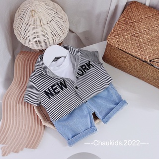 Set 3ct áo kẻ new york bé trai