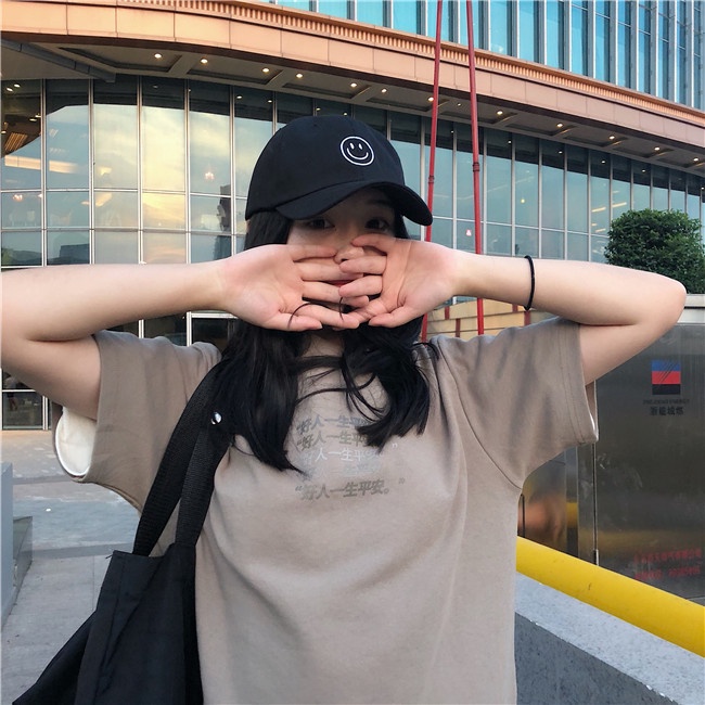 Mũ lưỡi trai bóng chày 19148 chống nắng thêu hình mặt cười dễ thương thoáng khí thời trang bốn mùa cho nam và nữ