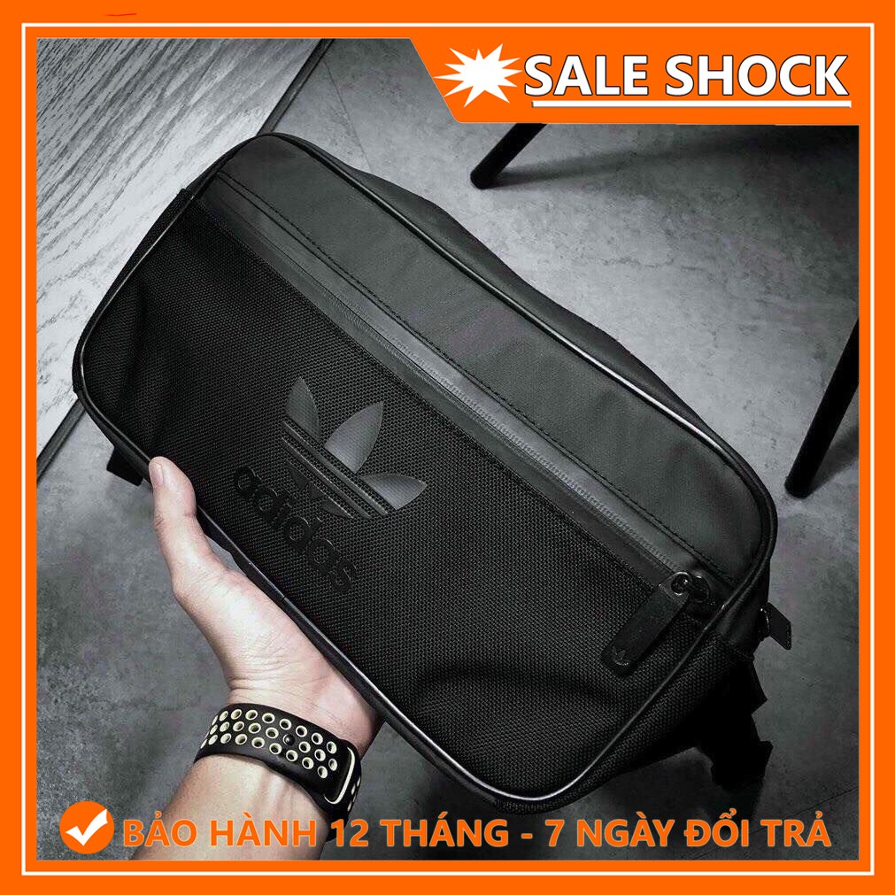 Túi đeo chéo nam nữ Adidas unisex, Túi đeo hông hàn quốc chất da màu đen giá rẻ thời trang chống nước