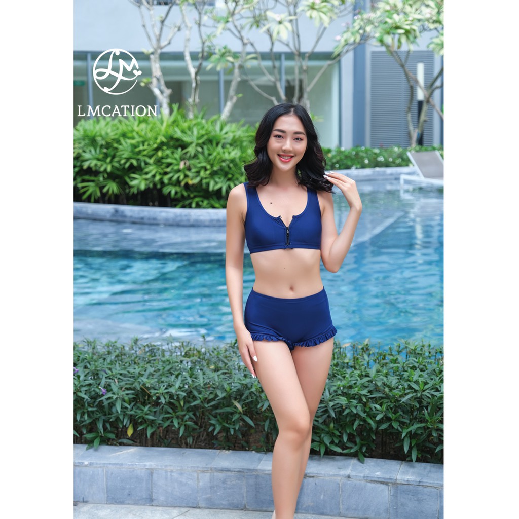 Bộ Đồ Bikini Nữ LMcation - Áo Ngực Tina & Quần Bơi Lưng Cao Phối Bèo Estella - Xanh Đen | BigBuy360 - bigbuy360.vn