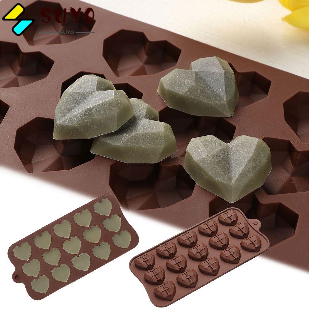 Khuôn silicone 15 ngăn tạo hình trái tim kim cương 3D làm bánh