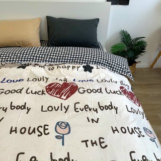 Bộ Drap & Chăn Phao Cotton Poly Tim Chữ