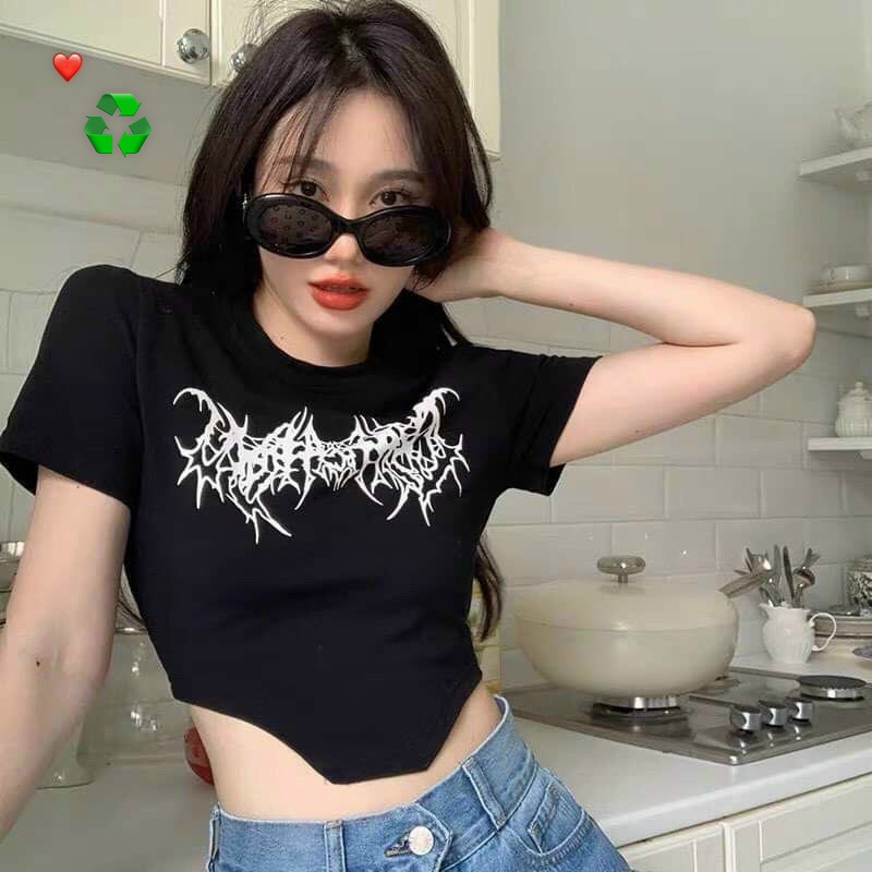 Áo thun in hình dơi nữ hot tay ngắn dáng croptop kiểu yếm LY40