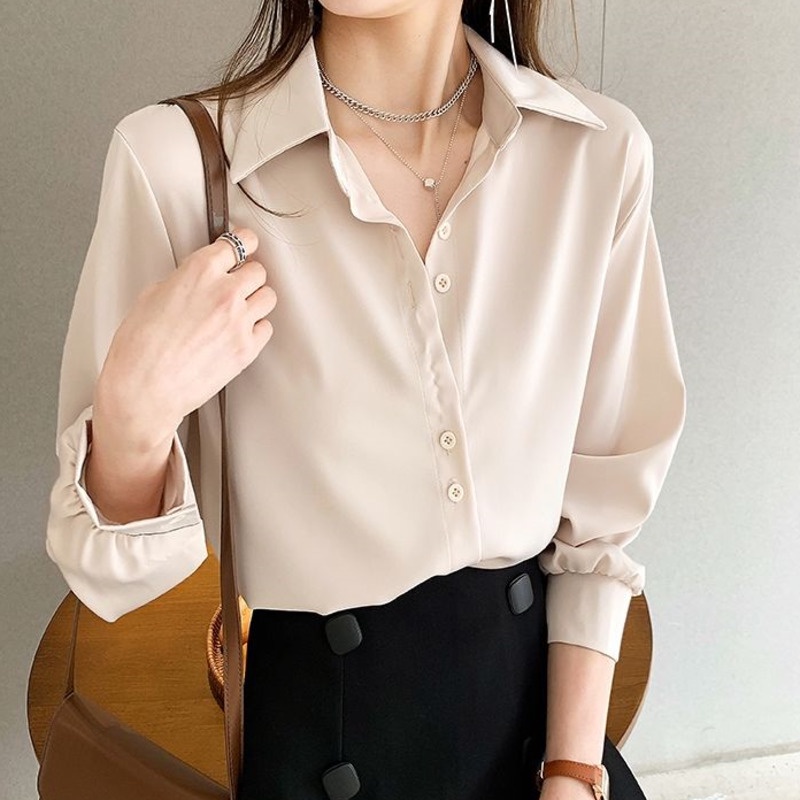 Áo Sơ Mi Chiffon Tay Dài Màu Trơn Cỡ Lớn Thiết Kế Đơn Giản Cá Tính