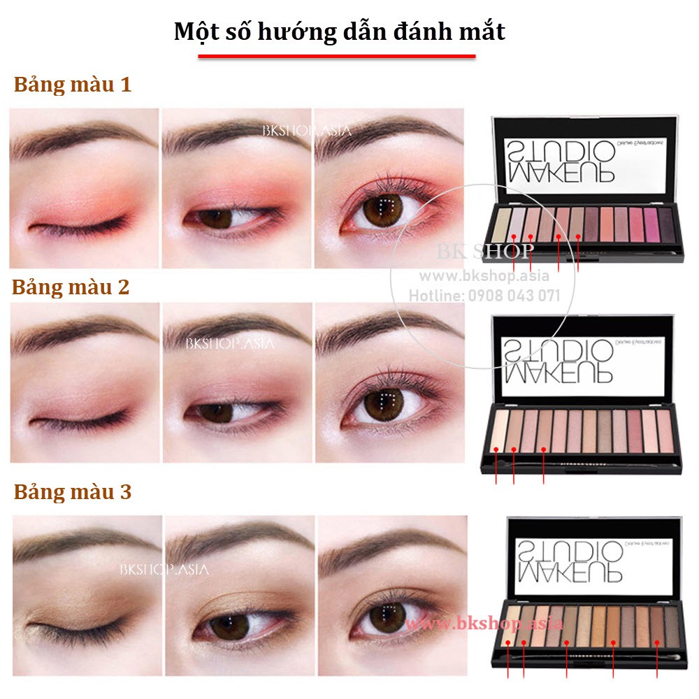 [An toàn FDA] Bảng Phấn Mắt Makeup Studio Sivanna HF202 Gồm 12 Ô Màu Lì và Ánh Nhũ