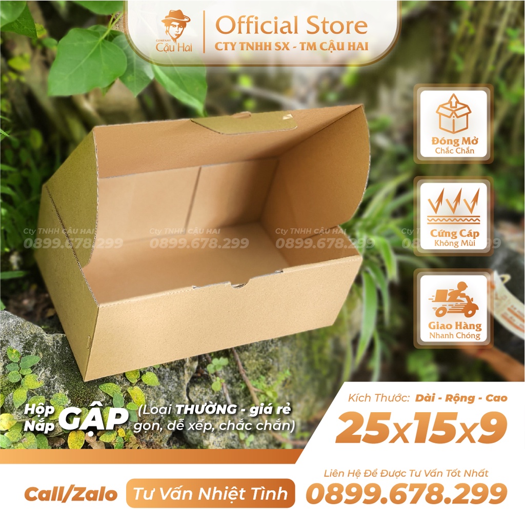 Set 50 Hộp carton nắp GẬP 25x15x9