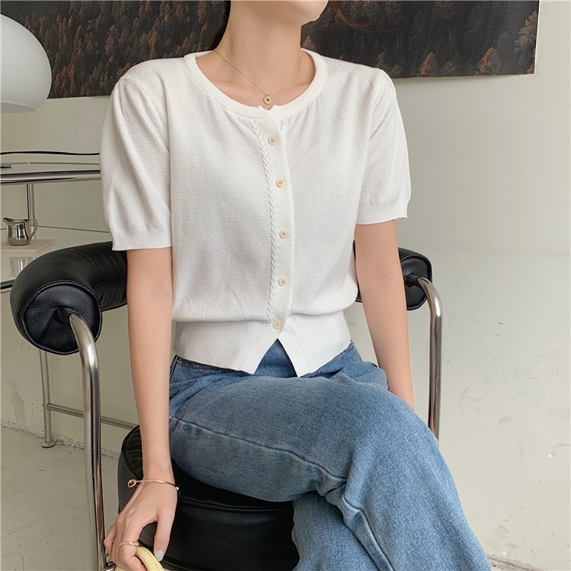 Áo Cardigan Dệt Kim Ngắn Tay Thiết Kế Đơn Giản 52291