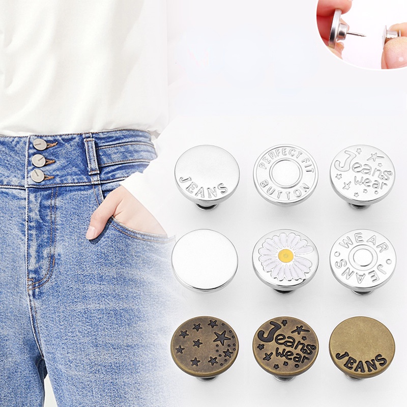 [Màu Sắc Ngẫu Nhiên] Nút Thắt Lưng Quần Jean Có Thể Tháo Rời Thêu Nút Không Cần Đóng Đinh Kiểu Retro