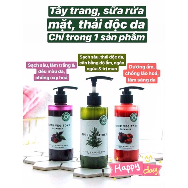 Sữa rửa mặt rau củ thải độc 3 in 1 Super Vegitoks Cleanser