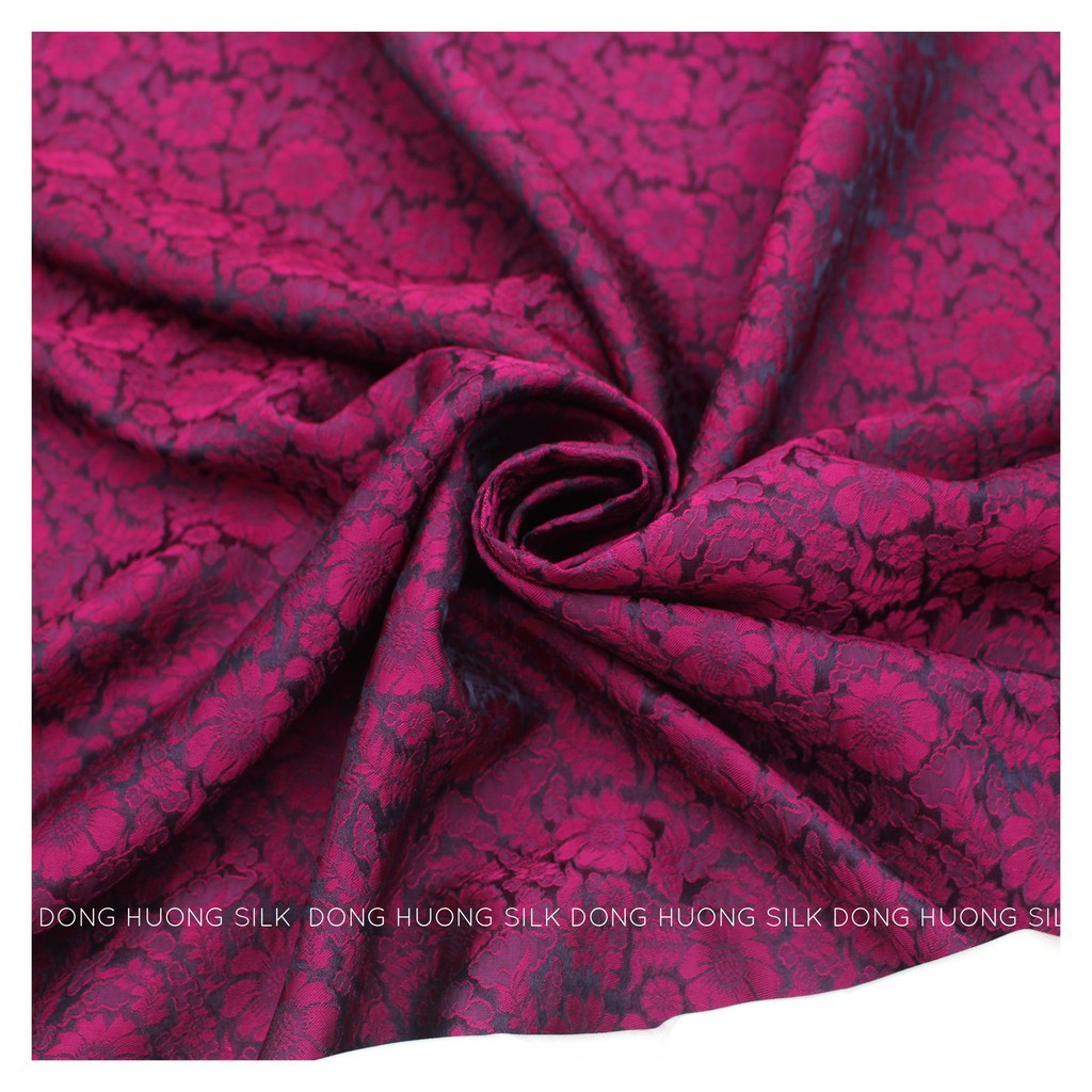 Vải Lụa Hà Đông Satin Hoa Cúc - Đông Hương Silk - LHVS057 Tím cẩm - mát, mềm, tôn dáng, quý phái, sang trọng