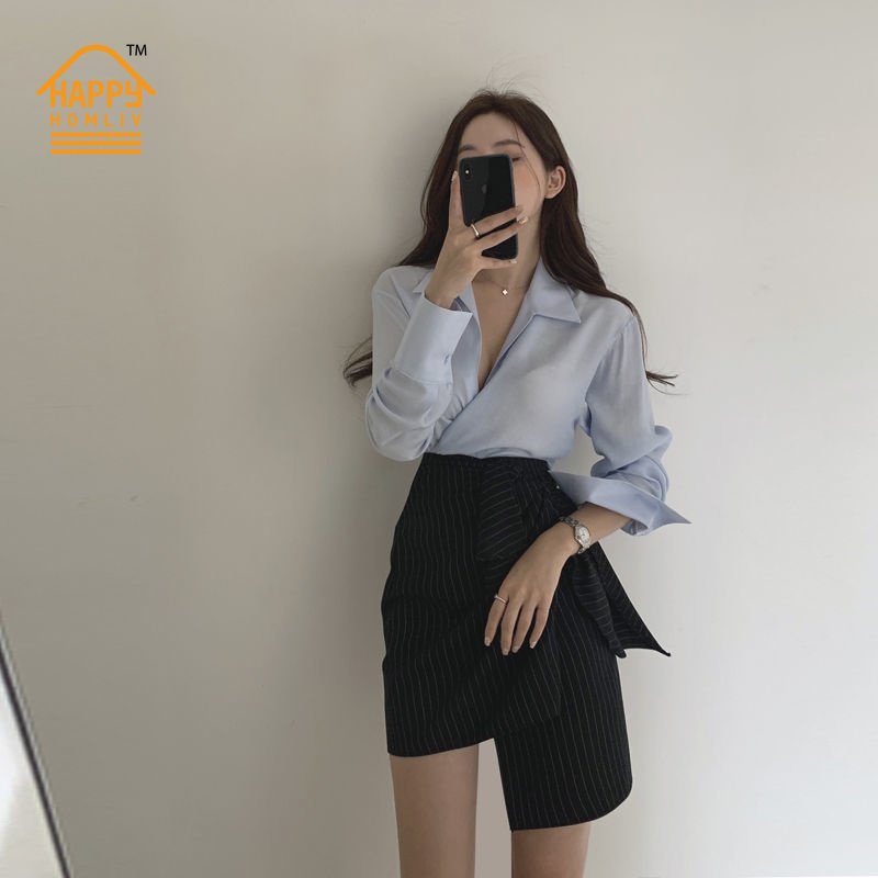 HAPPY HOMLIV Bộ Áo Khoác + Chân Váy Chữ A Lưng Cao Thời Trang Hàn Quốc Thanh Lịch Cho Nữ