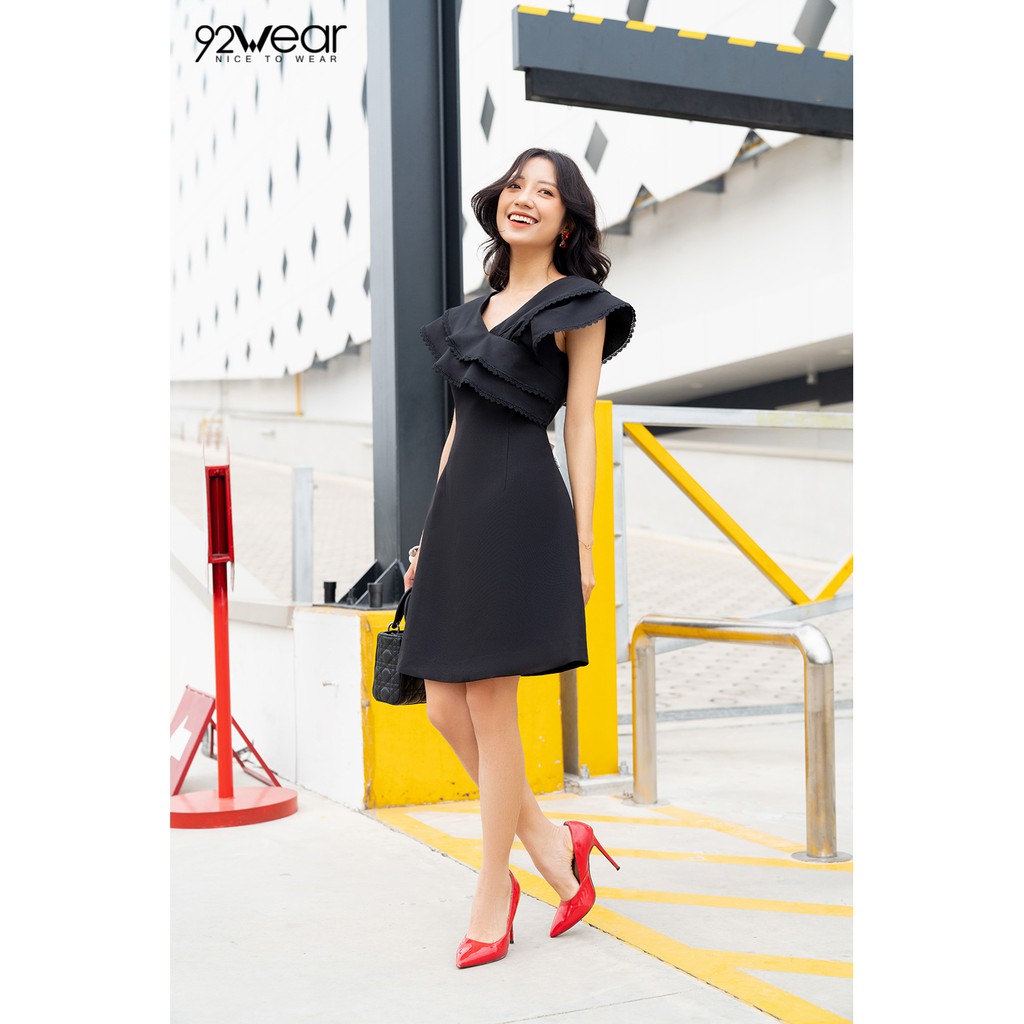 Đầm váy nữ công sở 92WEAR đủ màu, đủ size, dáng xòe ngắn tay cổ 2 lớp viền ren DEW0559 | BigBuy360 - bigbuy360.vn