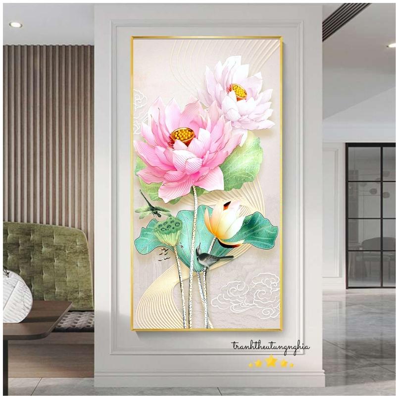 Tranh thêu chữ thập hoa sen 43cm x 63cm