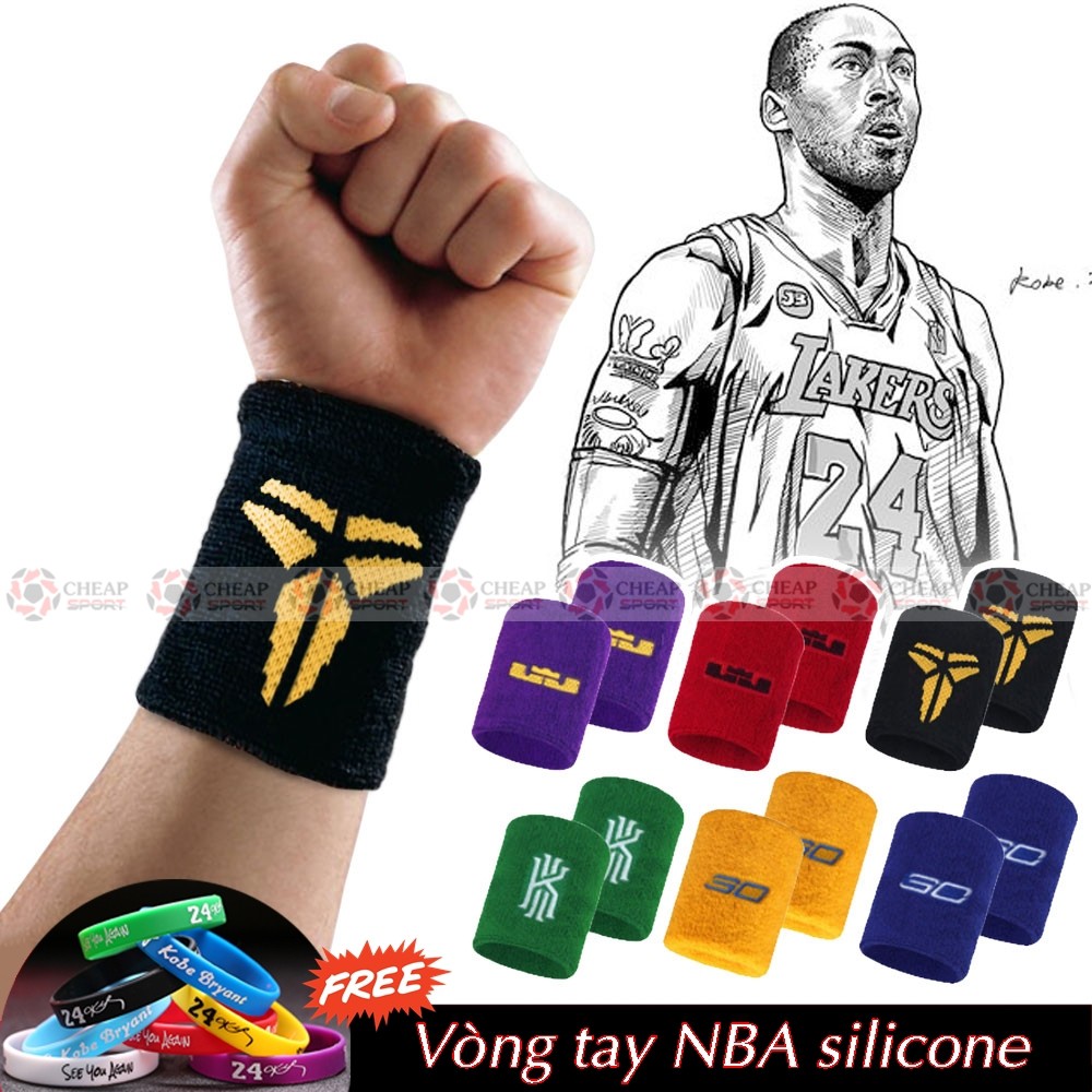 Băng Đeo Cổ Tay Thể Thao Thấm Mồ Hôi Bảo Vệ Cổ Tay Logo Ngôi Sao Bóng Rổ NBA Kobe, Irving, James, Hardan, Curry, Durant