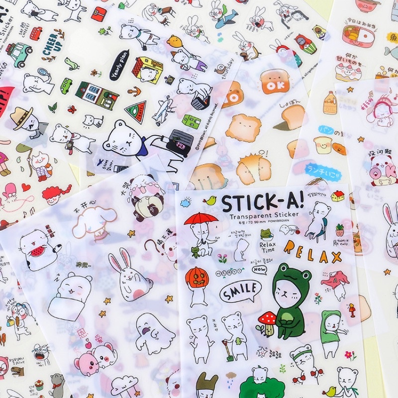 Set 6 tấm Sticker trang trí hoạ tiết hoạt hình siêu dễ thương