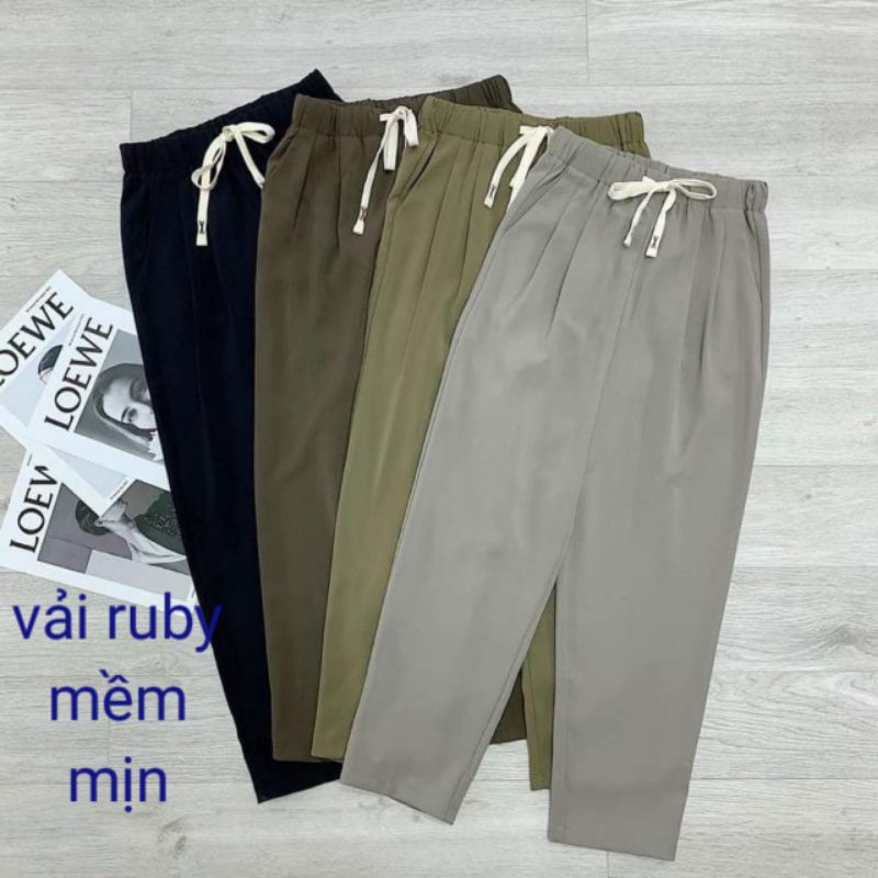 quần baggy nữ cạp chun dây dút vải ruby mịn mẫu mới đẹp