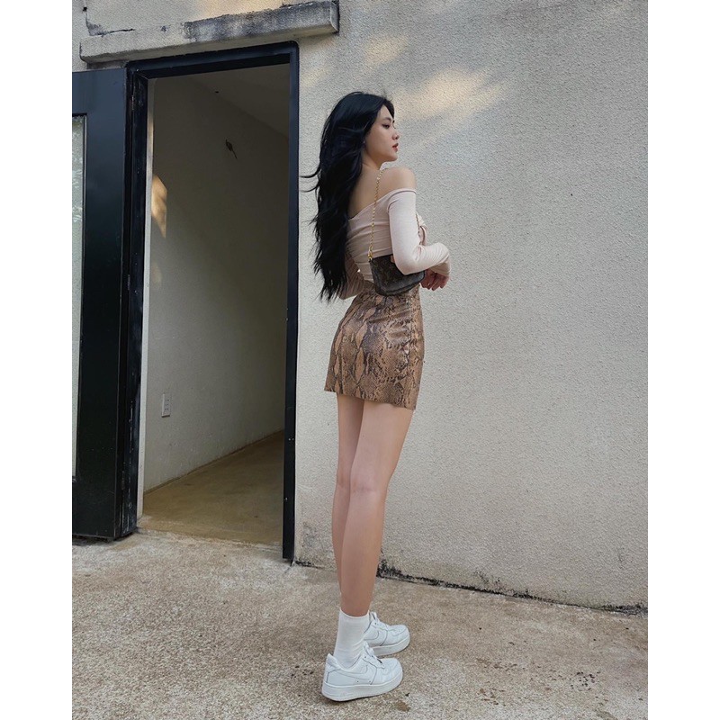 Áo croptop nữ tay dài HHVINTAGE kiểu chéo hai vạt thun co giãn TOP A55