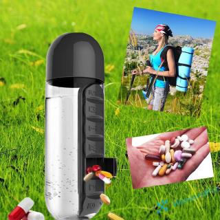 Bình đựng nước nhựa 600 ml có 7 ngăn đựng thuốc và vitamin