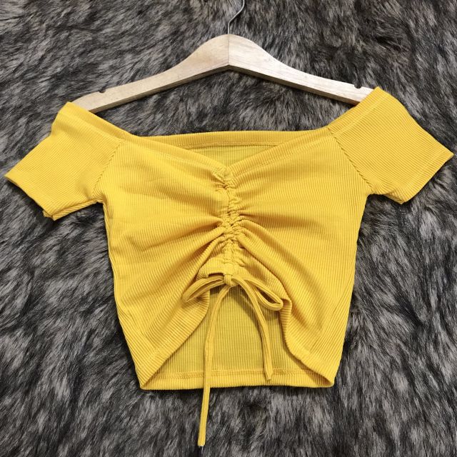 Áo crop top rút dây ngực thun gân cực xinh