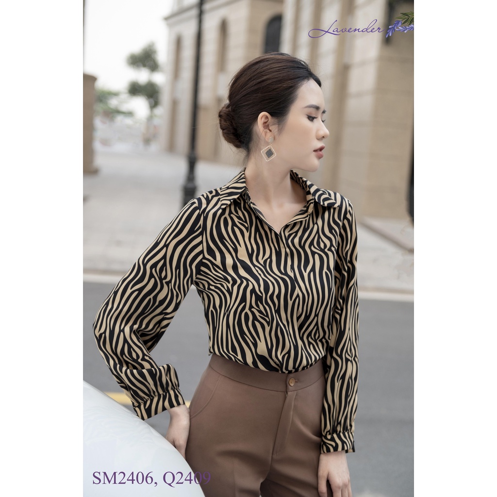 Áo sơ mi cổ đức vằn be siêu hot kiểu dáng hàn quốc sang trọng