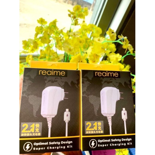 Sạc liền dây đầu micro 2.1A REAIME có led chân xoay