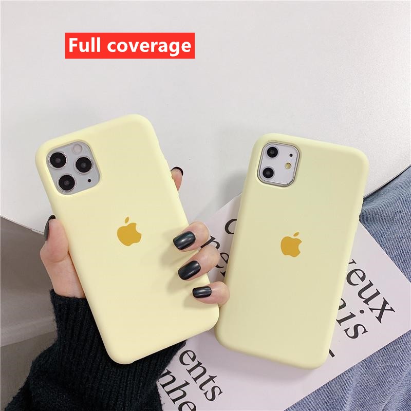 Màu vàng kem Bảo hiểm đầy đủ iPhone 12/12 PRO MAX / 12MINI / 11 PRO MAX SE2020 X XS Max XR 7 8 Plus 6s 6   Vỏ điện thoại silicon lỏng