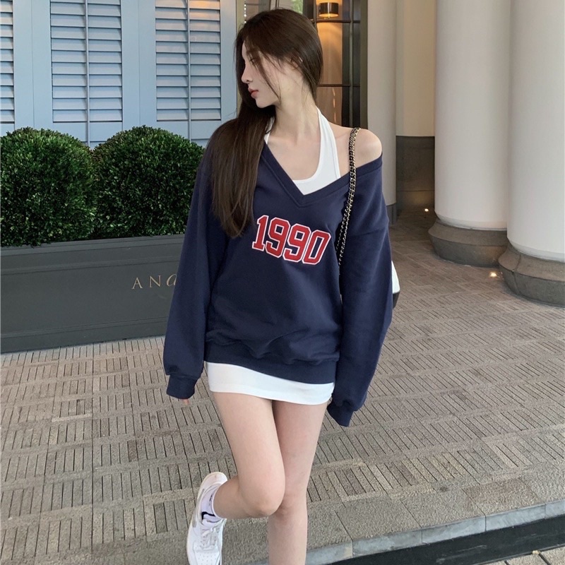 [Order]Set Áo Sweater Cổ V Form Rộng + Đầm Body Trắng Cá Tính | BigBuy360 - bigbuy360.vn