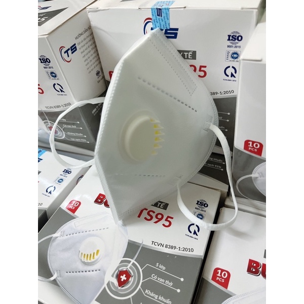 Khẩu trang y tế BUSH TS95 5 lớp có VAN THỞ (1 HỘP) kháng khuẩn ngăn bụi mịn ôm khít mặt và thoáng đẹp - MÀU TRẮNG