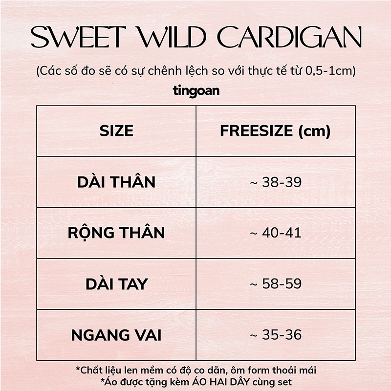 Áo set len cardigan dài tay kèm hai dây trắng tingoan SWEET WILD CARDIGAN/WH