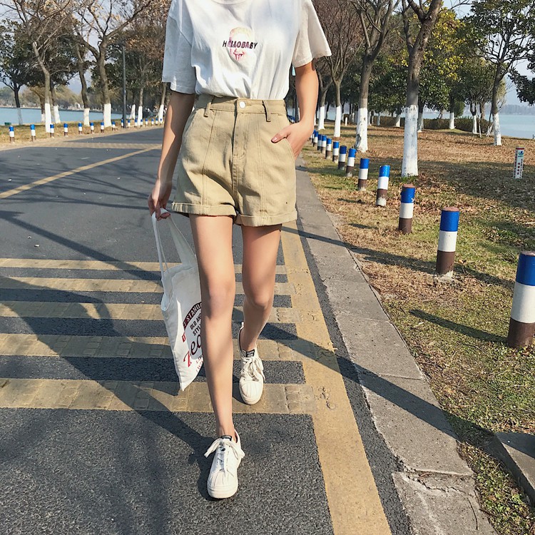 Xiaozhainv Quần short phối thắt lưng phong cách cá tính thời trang cho nữ