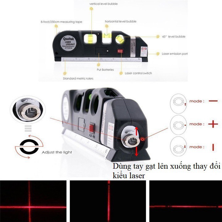 Thước Nivo, Căn Mực Laser Thước Kéo 2,5M 4in1 Laser Level Pro 3