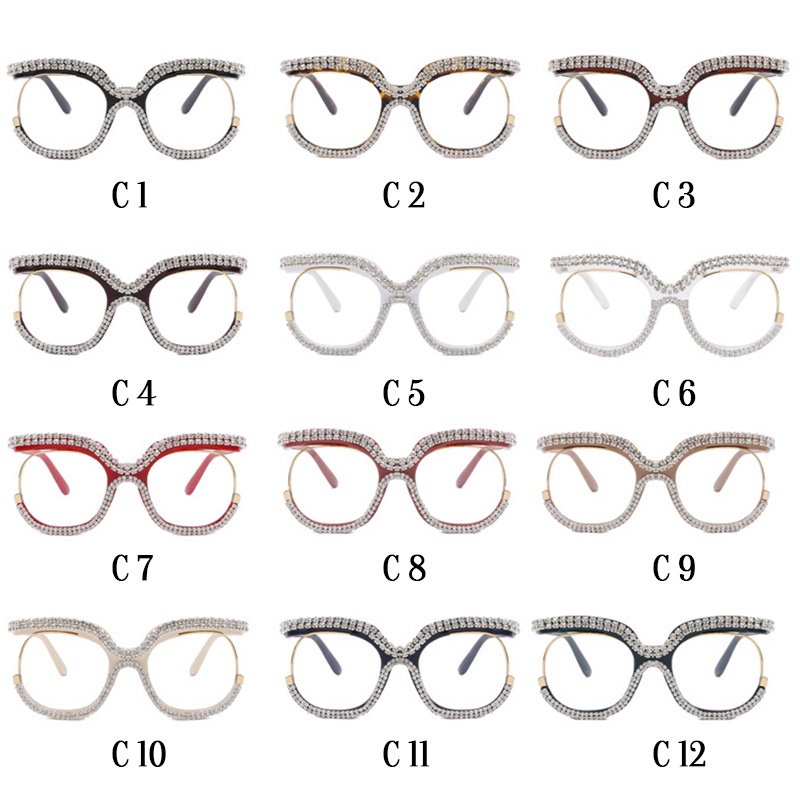 Mắt Kính Gọng Tròn Đính Đá Phong Cách Thời Trang Phương Tây