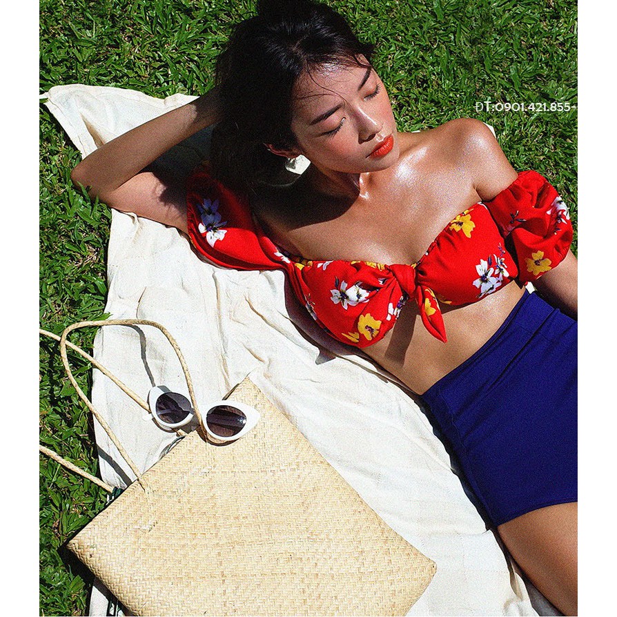 (Hàng Nhập) Bikini 2 mảnh, quần cạp cao, áo hoa Style Hàn quốc #K810