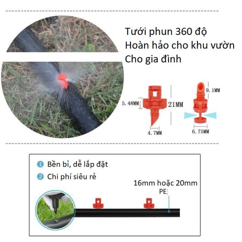 100 béc tưới phun mưa bán kính ngắn phun 1 bên 180 độ họng phun 1.8 ly ren ngoài 5 ly, béc nhộng phun 1 bên bb 1.8
