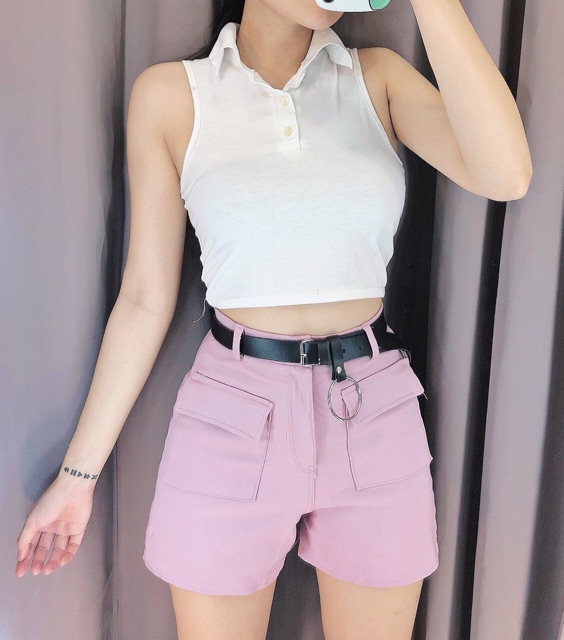 Áo balo cổ trụ basic, áo croptop nữ polo vải thun mềm mát - Colory Shop