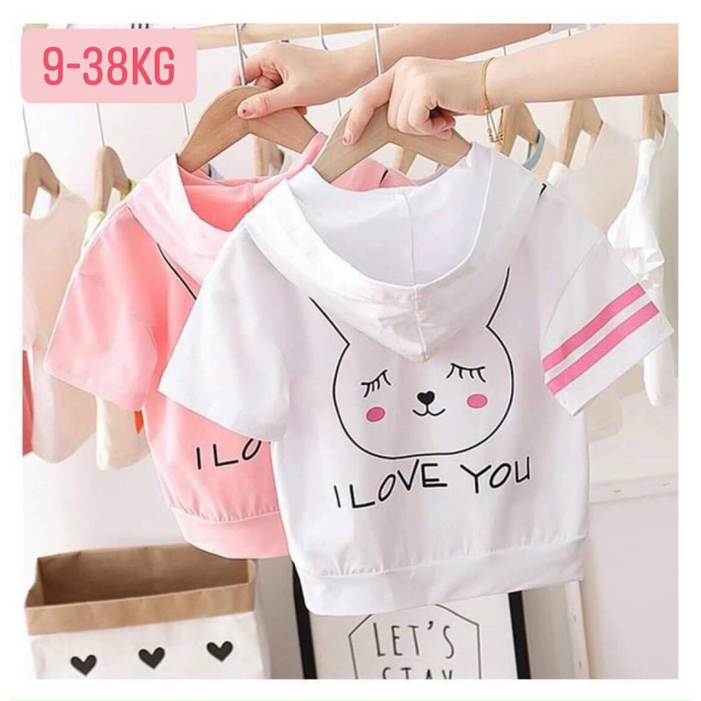 Áo thun bé gái, có mũ áo tai thỏ, chất thun cotton mềm mịn