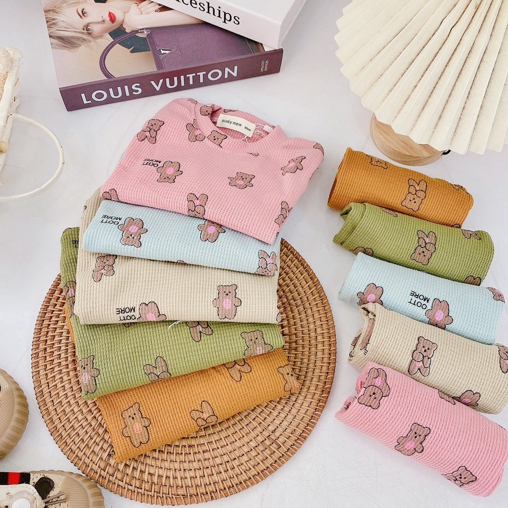 Bộ dài tay thu đông cho bé trai bé gái 8-18kg, vải tổ ong cao cấp, họa tiết Chú Gấu ngộ nghĩnh - BO101