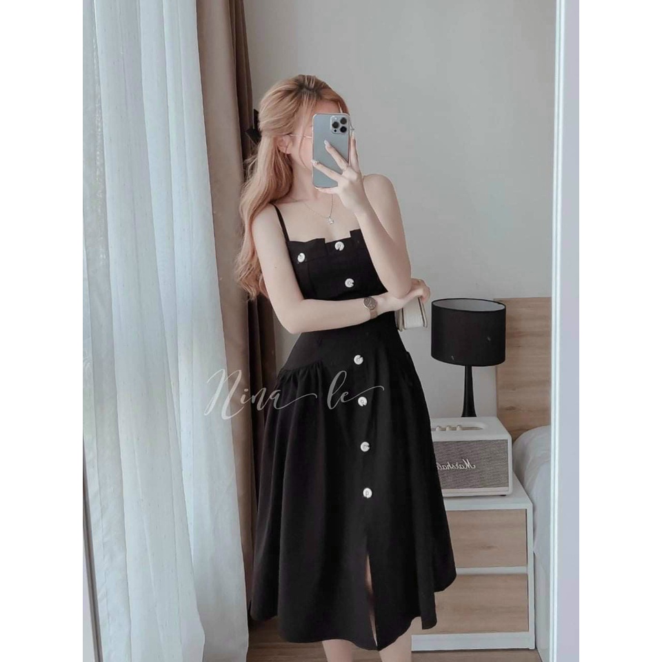 Đầm nhún xòe hai dây duyên dáng