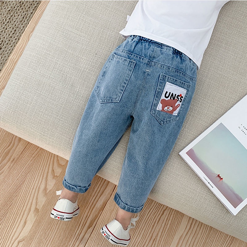 Quần Jean Dài Dáng Rộng In Hoạt Hình Kiểu Hàn Quốc Thời Trang Mùa Xuân Cho Bé Trai