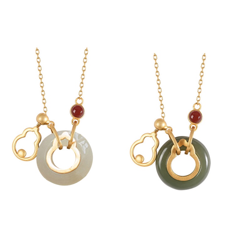 Fancy Vòng Cổ Mặt Đá Ngọc Bích Vàng Hetian Khóa An Toàn Cỡ Nhỏ Thời Trang Cổ Điển Dành Cho Bạn Nữ