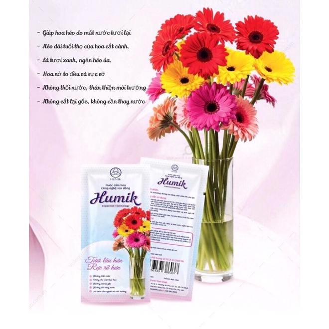 COMBO 50 GÓI NƯỚC CẮM HOA HUMIK CÔNG NGHỆ ION ĐỒNG [HOA TƯƠI LÂU HƠN GẤP 3 LẦN]