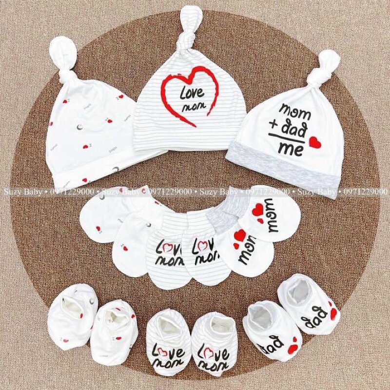 Set bộ nón - bao tay chân sơ sinh Moon petit mẫu Dadmom