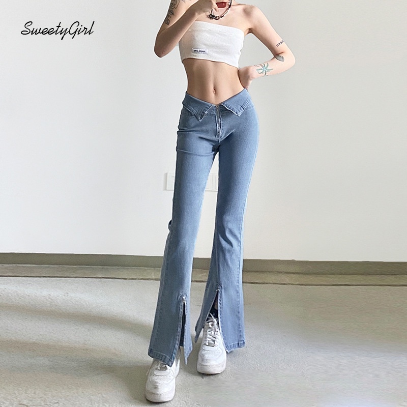 Quần Jeans Dài Lưng Cao Màu Trơn Dáng Ôm Thời Trang Cho Nữ
