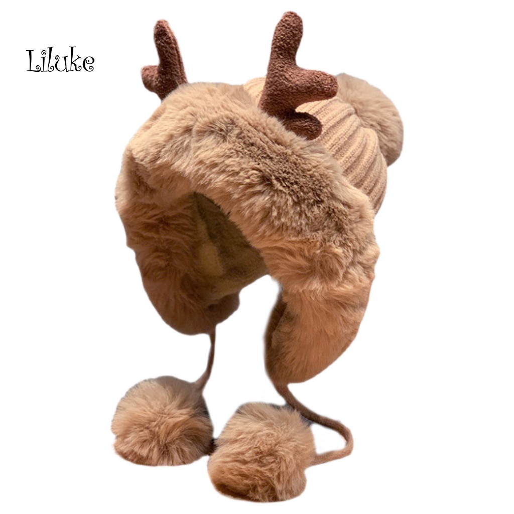 Mũ Trùm Đầu Phối Lông Hình Sừng Hươu Dễ Thương Cho Nữ