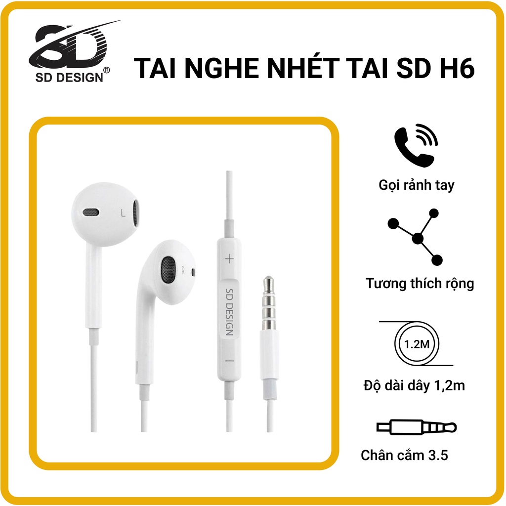Tai nghe chính hãng nhét tai SD Design X15 và H6 dùng cho các dòng điện thoại jack 3.5mm,có mic bảo hành 1 đổi 1